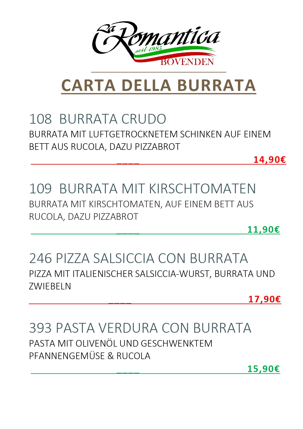 Carta della Burrata