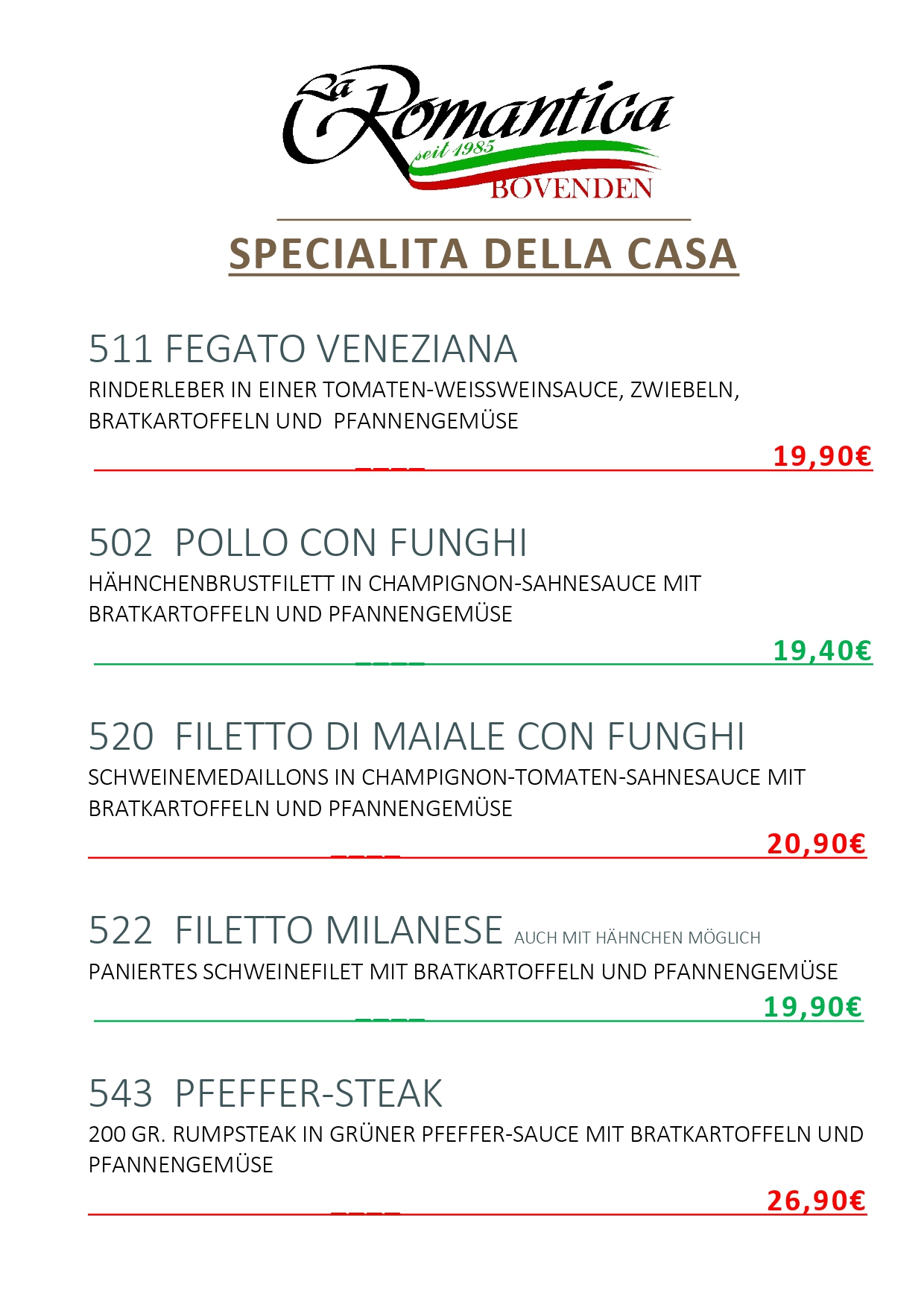 Specialità della Casa